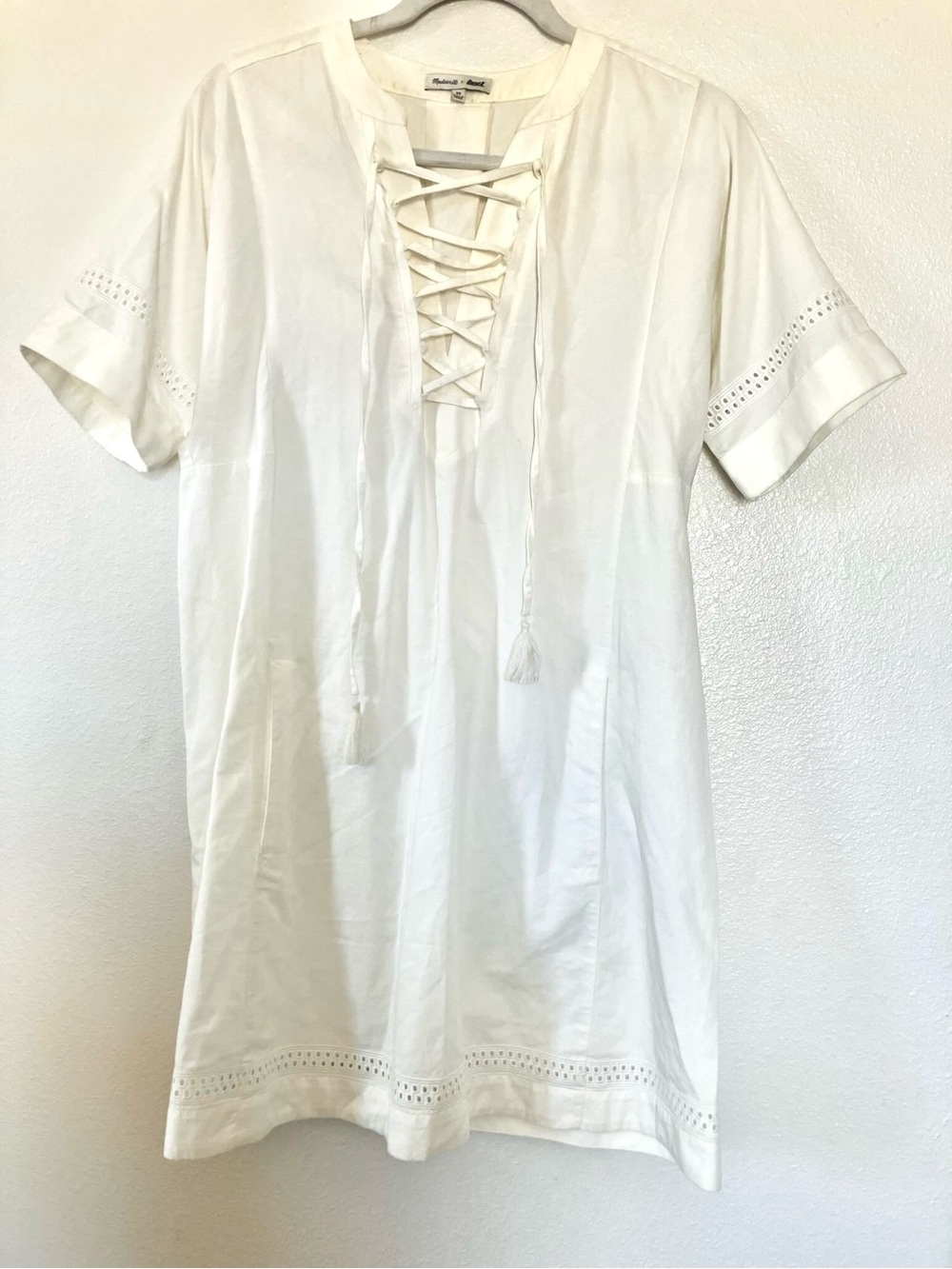 Madewell X Daryl K Lace Up Dress Beverly White Cotton Shift XS Oversized $158 - Picture 2 of 6
